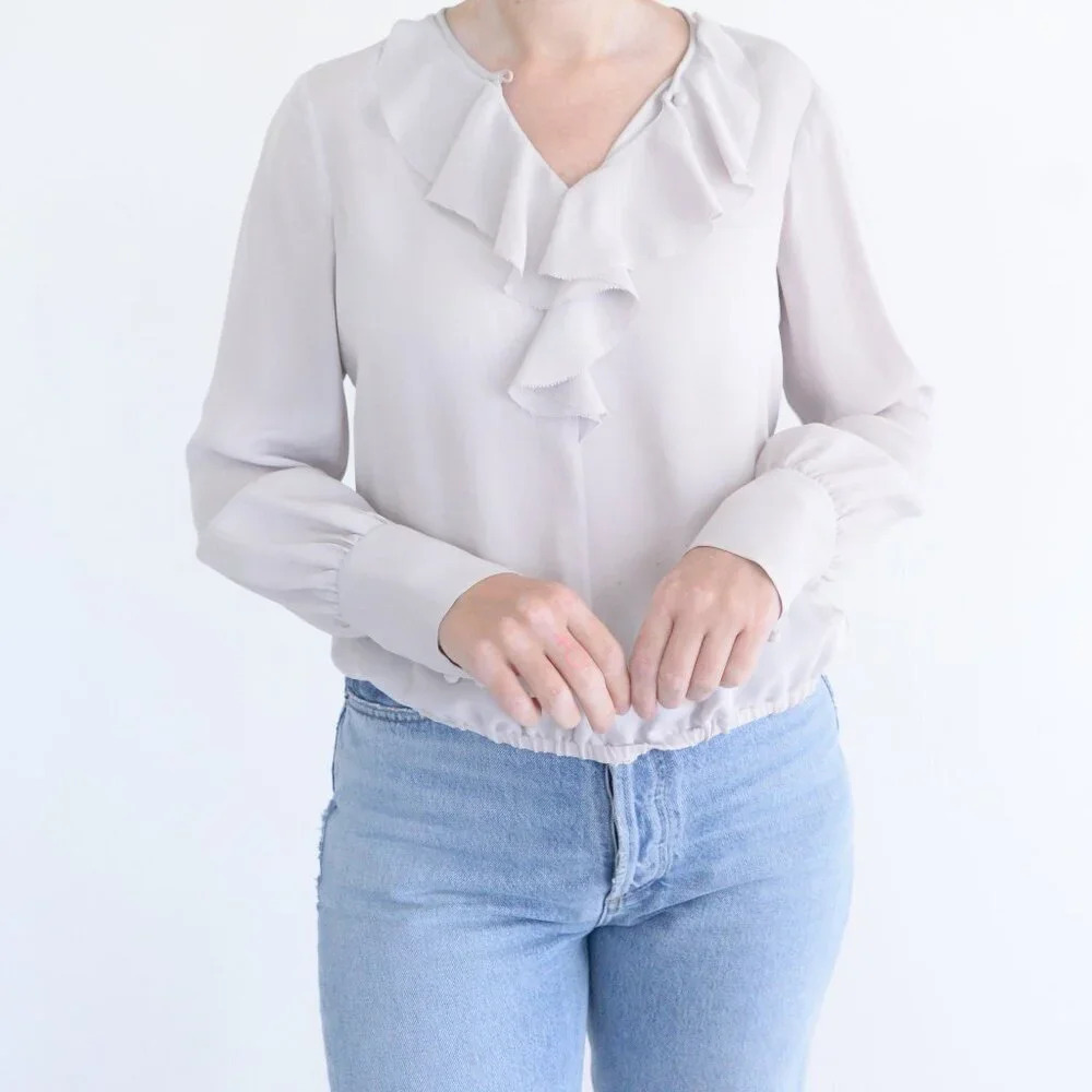 Rebecca Taylor Pale Lavender Ruffle Frill Elastic Waist 100% Silk Blouse 6